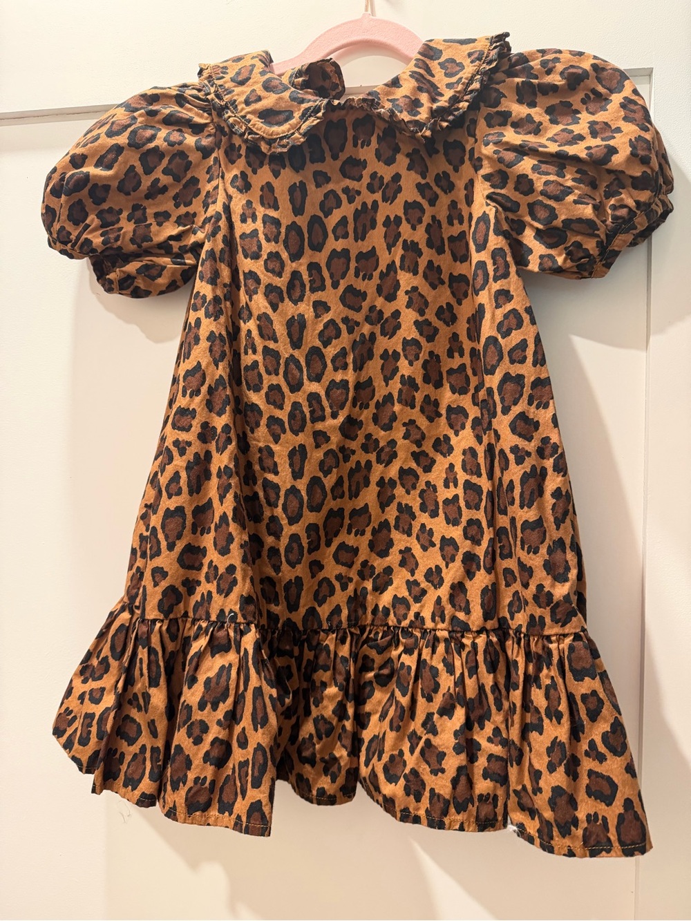Janie and Jack Leopard Print Puff Sleeve Dress - Tan and Black